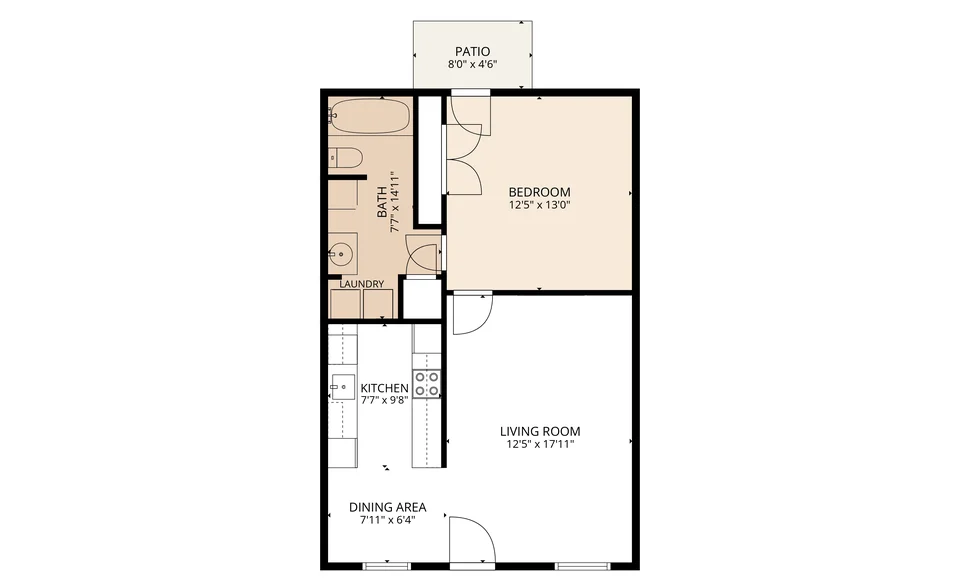 1-Bedroom with W/D Connections floor plan at Autumn Run Apartments in Balch Springs, TX — 1 bed · 1 bath, 560 sq ft