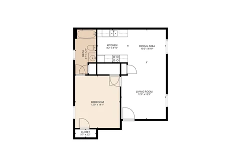 1-Bedroom floor plan at Autumn Run Apartments in Balch Springs, TX — 1 bed · 1 bath, 560 sq ft