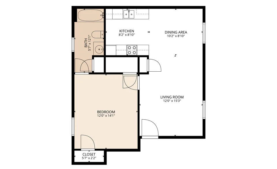 1-Bedroom floor plan at Autumn Run Apartments in Balch Springs, TX — 1 bed · 1 bath, 560 sq ft